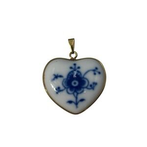 Vintage B&G Denmark Copenhagen Porcelain Blue Heart Flower Floral Pendant #4713